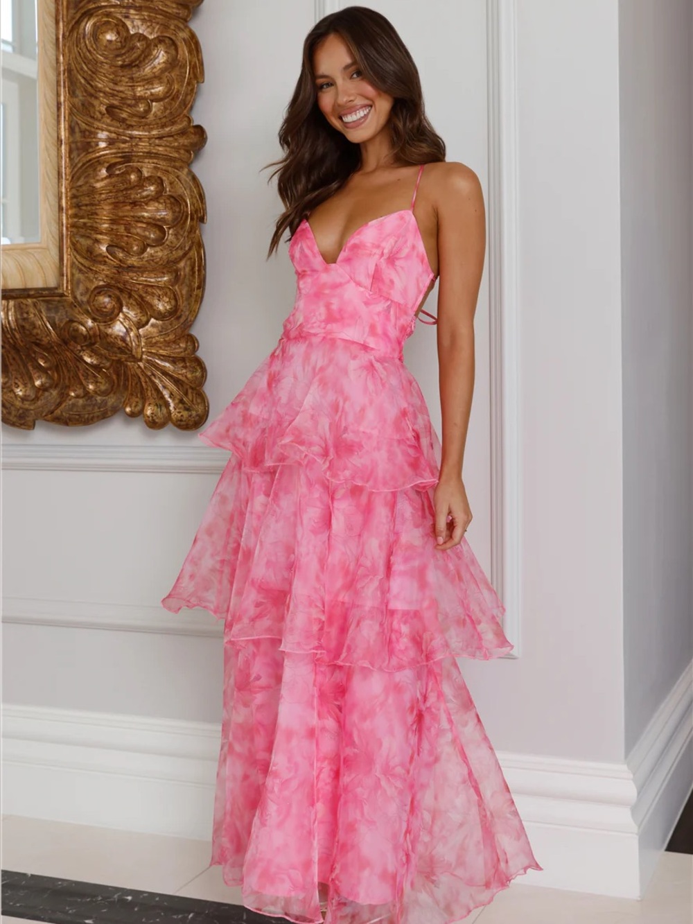 Hello Molly Pink Tiered Maxi Dress